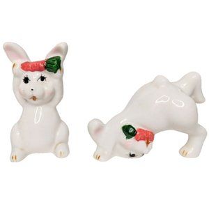 FOMERZ Playful Bunny Rabbit Figurines Cute Pair White Vintage Taiwan #48.078 FUN